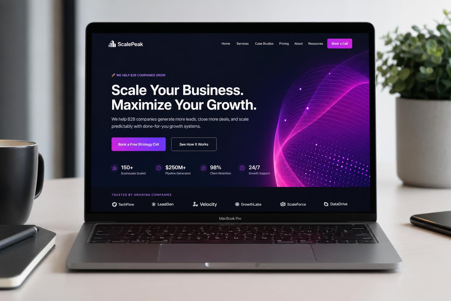 Modern FlowSites website on a laptop